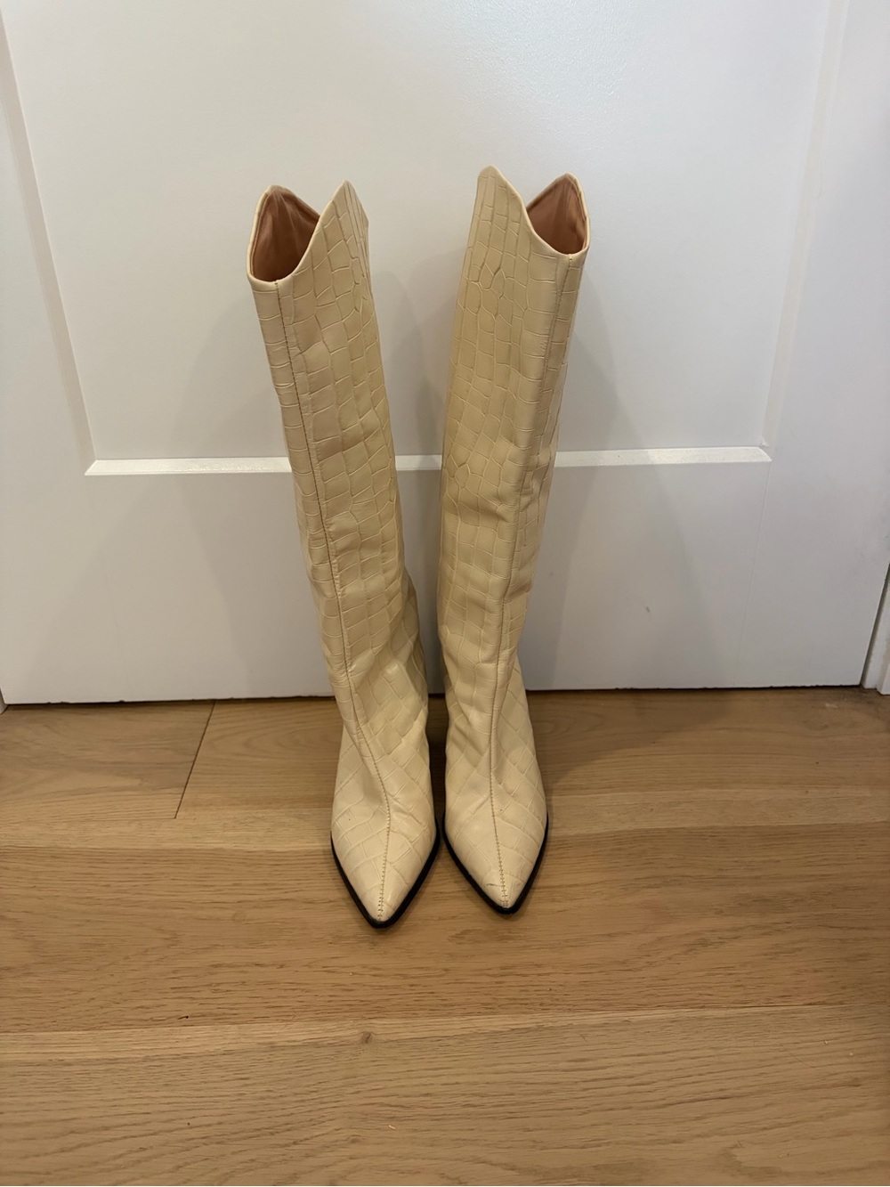 SCHUTZ Cream Croc-Embossed Knee-High Boots - Women's